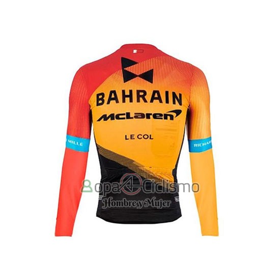 Bahrain Mclaren Ropa Ciclismo Culotte Largo 2020 Mangas Largas Naranja Negro